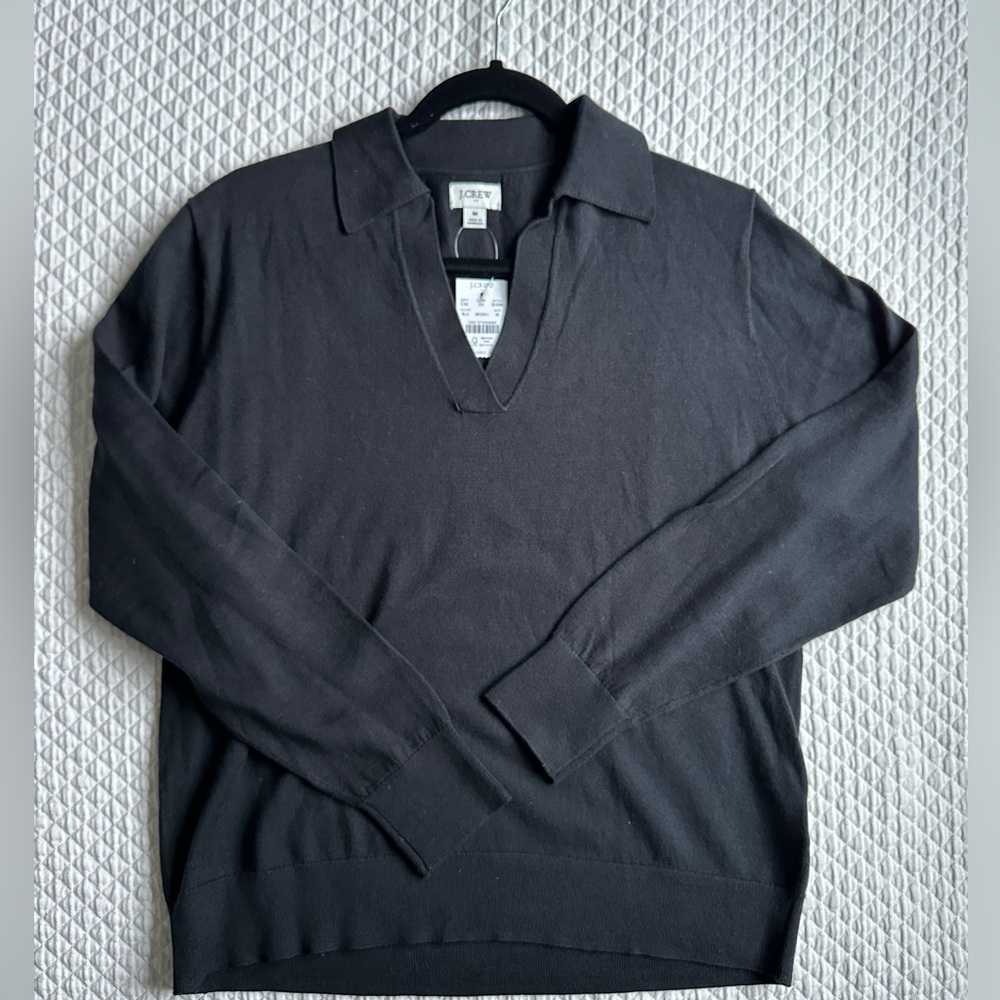 NWT J. Crew cotton black v-neck collared sweater tee size Medium - Picture 8 of 9